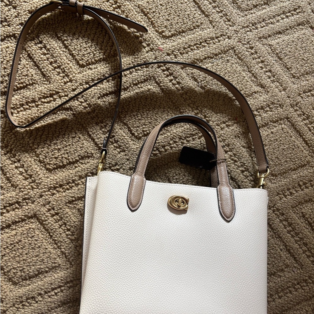 Coach White & Tan Leather Tote Crossbody Bag - Picture 2 of 9